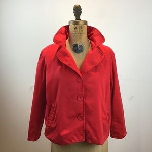 Vintage Notations red, cropped, 3/4 sleeve , 3 button, lined jacket. Size med.